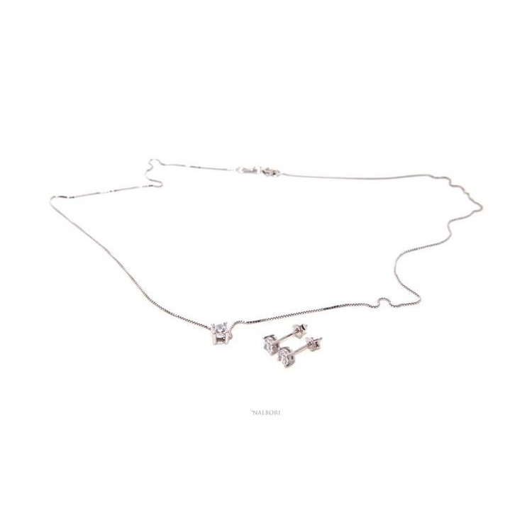 NSA|completo Parure donna punto luce 4 mm in argento 925 con zircone. Catena veneziana ciondolo passante e Orecchini abbinati