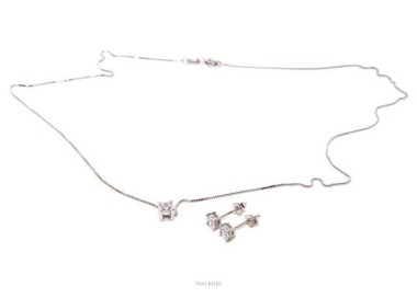 NSA|completo Parure donna punto luce 4 mm in argento 925 con zircone. Catena veneziana ciondolo passante e Orecchini abbinati