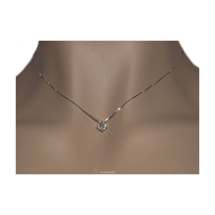 NSA|Parure donna punto luce 5 mm in argento 925 con zircone. Catena veneziana ciondolo passante e Orecchini abbinati