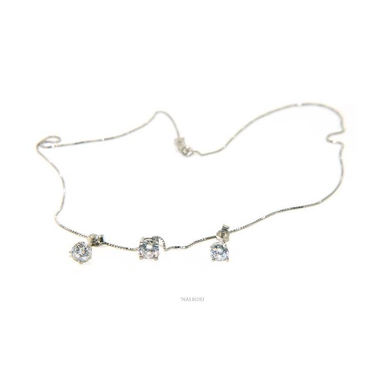 NSA|Set of women's 5 mm light point in 925 silver with zircon. Venetian chain pendant and matching earrings