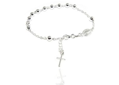 NSA|Rosary bracelet man woman in 925 Silver Latin cross 17,50-20 cm balls of 5 mm clear NALBORI