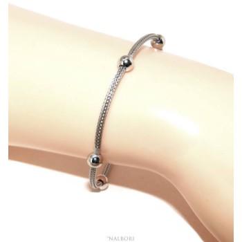 NSA|NALBORI ® bracciale fox tail cavetto argento 925 anallergico con palline lisce per uomo e donna