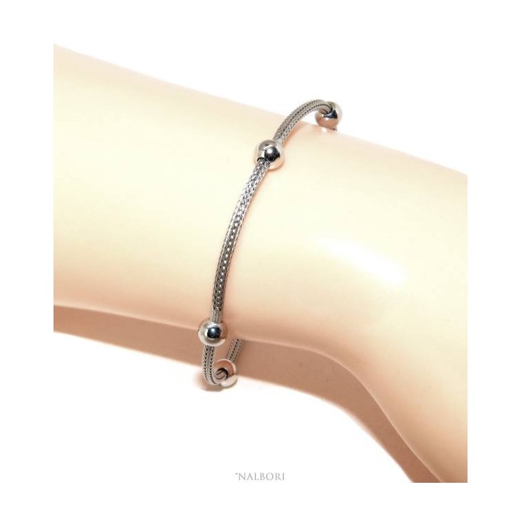 NSA|NALBORI ® fox tail bracelet 925 silver cord with smooth balls for men and women