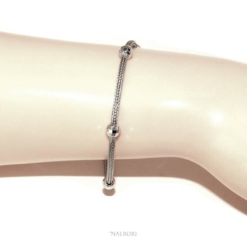 NSA|NALBORI ® fox tail bracelet, 925 silver cord with diamond balls for men and women