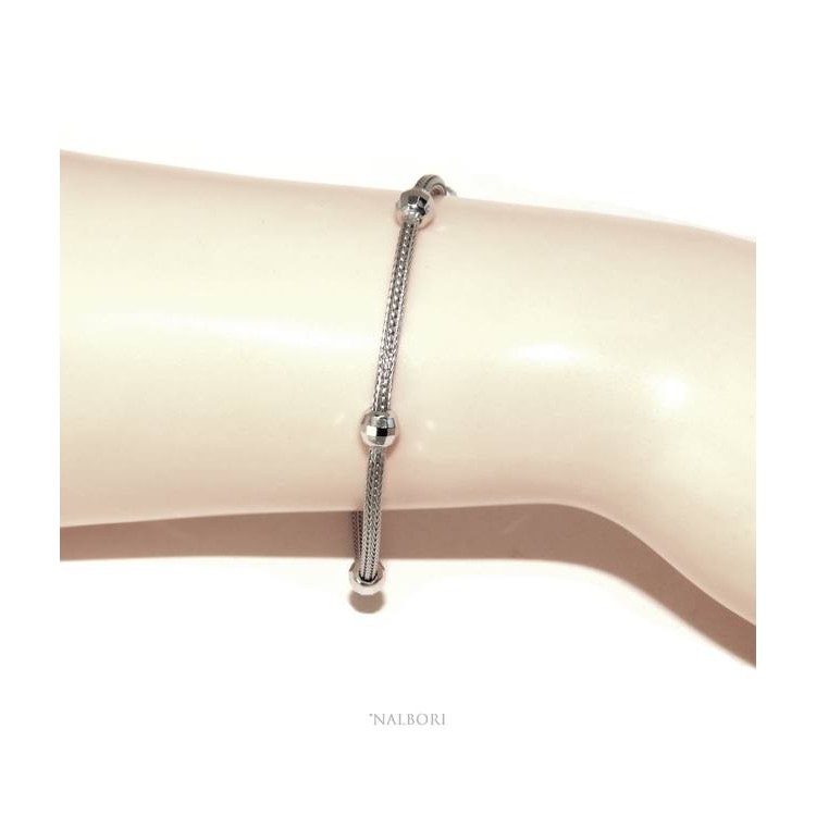 NSA|NALBORI ® bracciale fox tail cavetto argento 925 anallergico italiano con palline diamantate per uomo e donna