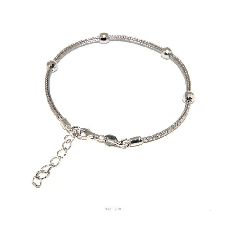 NSA|NALBORI ® bracciale fox tail cavetto argento 925 con palline diamantate per uomo e donna