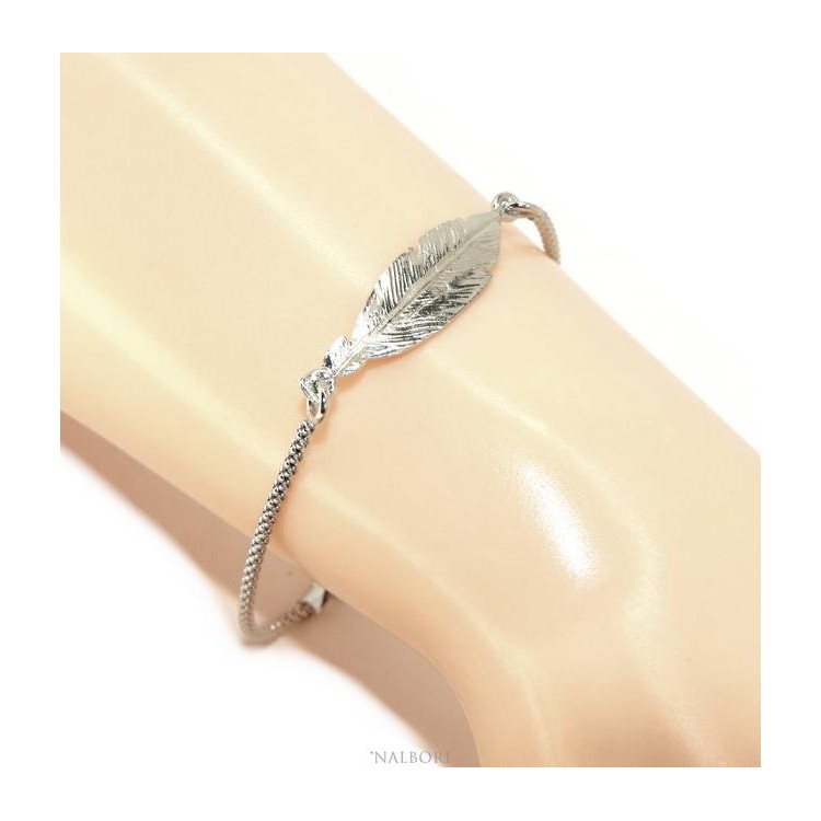 NSA|bracciale Argento 925 popcorn con centrale foglia NALBORI 16/18,5 cm