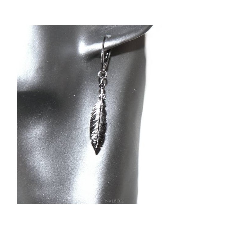 NSA|Silver 925 sterling silver dangle earrings for women with NALBORI leaf burnished  pendant