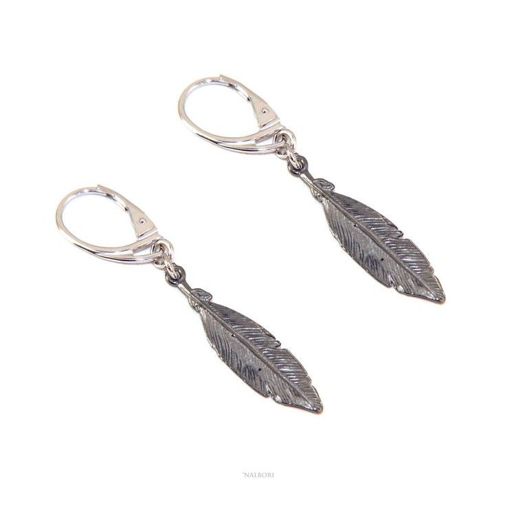 NSA|Argento 925 orecchini pendenti da donna a monachella con ciondolo foglia brunita NALBORI