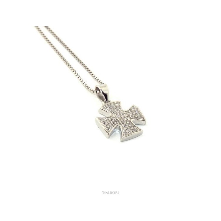 NSA|Collier woman Venetian necklace with Maltese pendant with zircons NALBORI