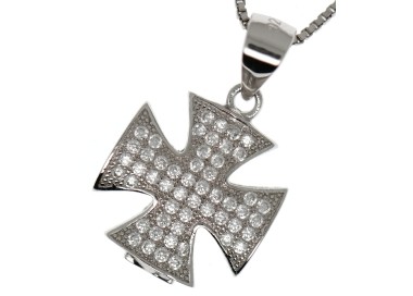 NSA|925 sterling silver necklace Maltese cross cubic zirconia pendant collier