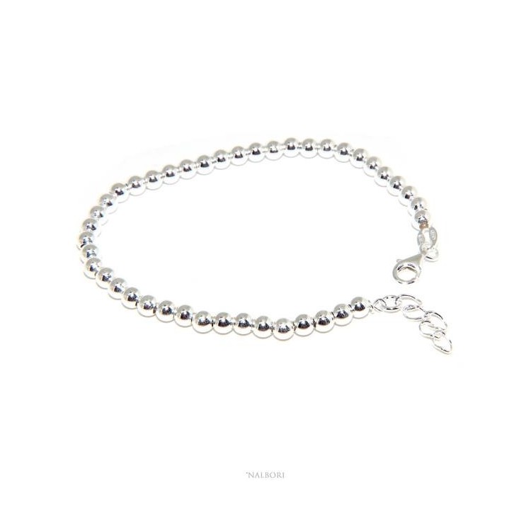 NSA|NALBORI Bracciale uomo donna argento 925 palline 4 mm 16 - 18,50