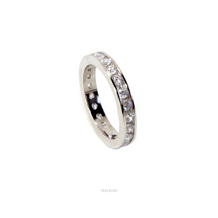 NSA|NALBORI 925 silver Rhodium plated Eternity infinity round all white brilliant zircons 2 mm for men or women