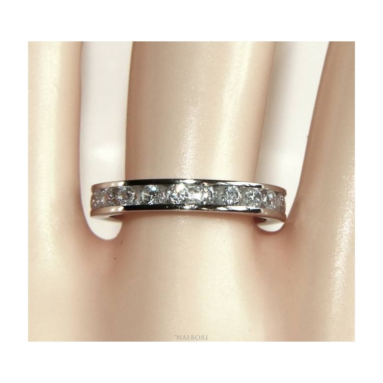 NSA|NALBORI Argento 925 Rodiato Eternity infinity fede tutto giro zirconi bianchi brillante 2 mm per uomo o donna