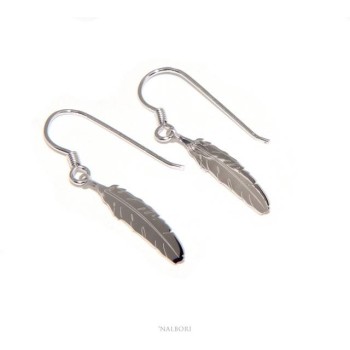 NSA|NALBORI woman earrings Silver 925 with feather pendant cut and laser engraved