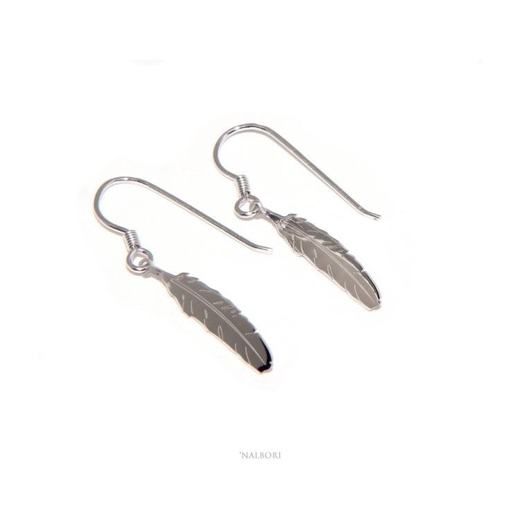 NSA|NALBORI woman earrings Silver 925 with feather pendant cut and laser engraved