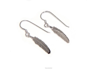 NSA|NALBORI woman earrings Silver 925 with feather pendant cut and laser engraved