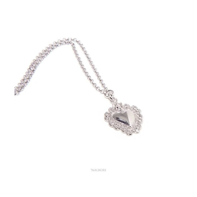 NSA|NALBORI necklace 925 silver woman rolo '45 + 5 with sacred heart pendant ex voto bathroom white gold