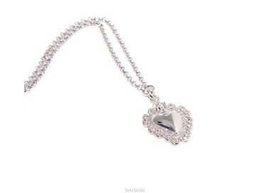 NSA|NALBORI necklace 925 silver woman rolo '45 + 5 with sacred heart pendant ex voto bathroom white gold