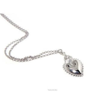NSA|NALBORI necklace 925 silver woman rolo '45 + 5 with sacred pendant heart flame ex voto