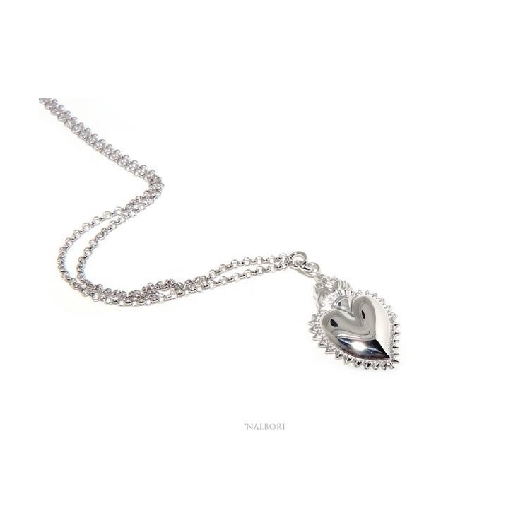NSA|NALBORI necklace 925 silver woman rolo '45 + 5 with sacred pendant heart flame ex voto