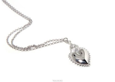 NSA|NALBORI necklace 925 silver woman rolo '45 + 5 with sacred pendant heart flame ex voto