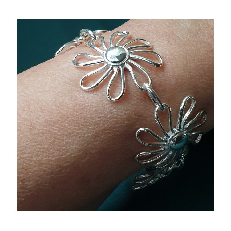 NSA|NALBORI 925 silver women's bracelet Mestoso Margherita daisy flowers Rigid exclusive design