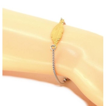 NSA|bracciale Argento 925 popcorn con centrale foglia oro giallo NALBORI 16/18,5 cm