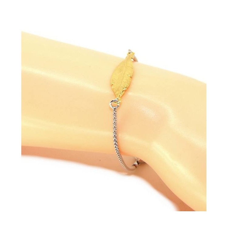 NSA|bracciale Argento 925 popcorn con centrale foglia oro giallo NALBORI 16/18,5 cm