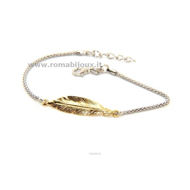 NSA|bracciale Argento 925 popcorn con centrale foglia oro giallo NALBORI 16/18,5 cm