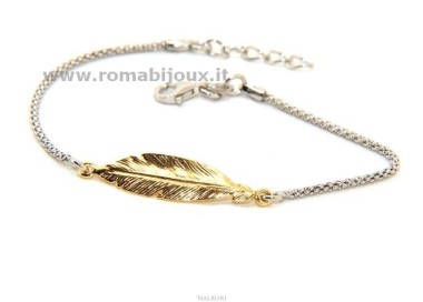 NSA|bracelet Silver 925 popcorn with central yellow gold leaf NALBORI 16 / 18,5 cm