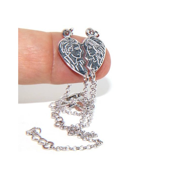 NSA|NALBORI Double bracelet HIM and HER profile man woman in Silver 925 broken heart