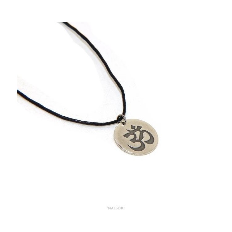 NSA|NALBORI: medal OM Hindu meditation meditation solid silver antique charm pendant with rope