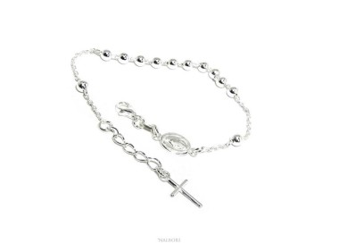 NSA|Rosary bracelet man woman in 925 Silver Latin cross 16-19 cm balls of 4 mm clear