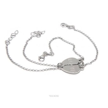 NSA|NALBORI Double bracelet HIM and HER written LOVE key padlock Silver 925 broken heart