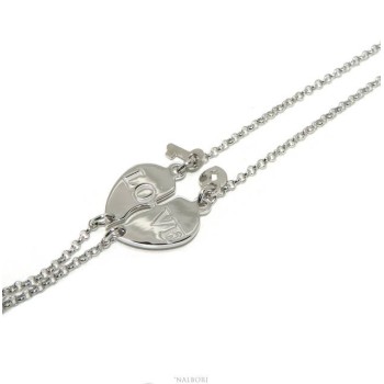 NSA|NALBORI Bracciale doppio LUI e LEI scritta LOVE lucchetto chiave Argento 925 cuore spezzato