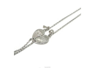 NSA|NALBORI Double bracelet HIM and HER written LOVE key padlock Silver 925 broken heart