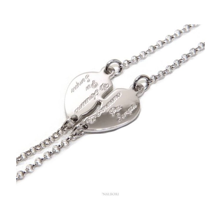 NSA|NALBORI Double bracelet HIM and HER written we will love each other forever Silver 925 broken heart