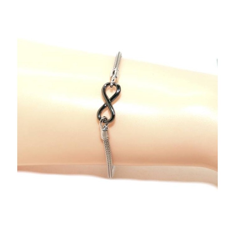 NSA|NALBORI® Bracelet Silver 925 fox tail cable with infinite white yellow gold pink 15,5 18,50 cm