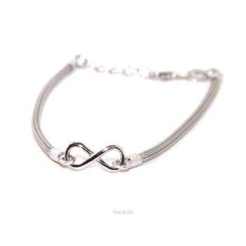 NSA|NALBORI® Bracelet Silver 925 fox tail cable with infinite white yellow gold pink 15,5 18,50 cm