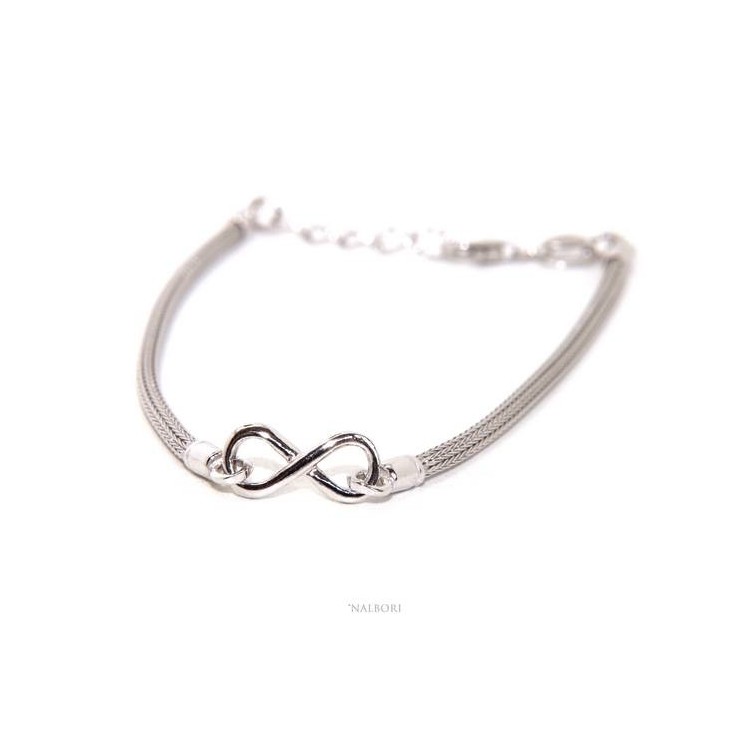 NSA|NALBORI® Bracciale Argento 925 fox tail cavetto con infinito oro giallo bianco rosa 15,5 18,50 cm