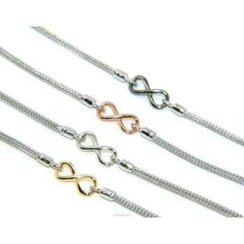 NSA|NALBORI® Bracelet Silver 925 fox tail cable with infinite white yellow gold pink 15,5 18,50 cm