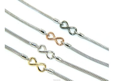 NSA|NALBORI® Bracelet Silver 925 fox tail cable with infinite white yellow gold pink 15,5 18,50 cm