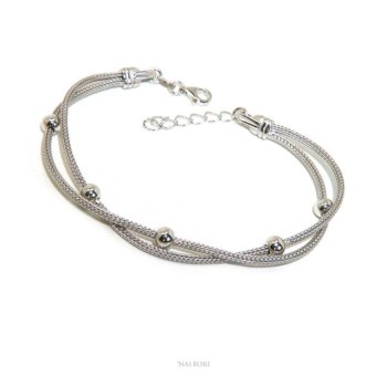 NSA|NALBORI 2 cord stand ball bracelet 5mm fox tail 925 silver   for woman 16.5 / 20.5 cm