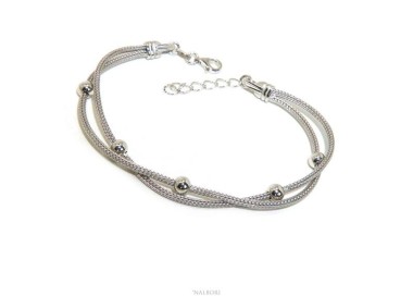 NSA|NALBORI 2 cord stand ball bracelet 5mm fox tail 925 silver   for woman 16.5 / 20.5 cm