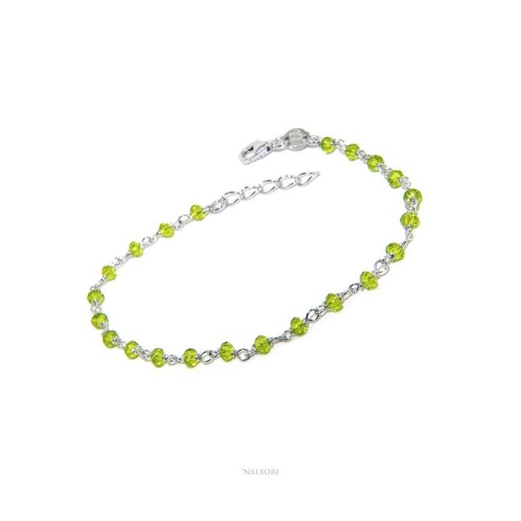 NSA|NALBORI Bracelet man woman Silver 925 With lime green crystal 3,5mm Marseillaise handmade 16,5-19,5cm