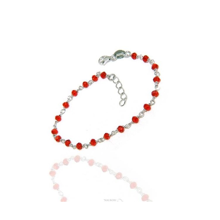 NSA|NALBORI Bracelet man woman Silver 925 With red crystal 3,5mm Marseillaise handmade 16,5-19,5cm