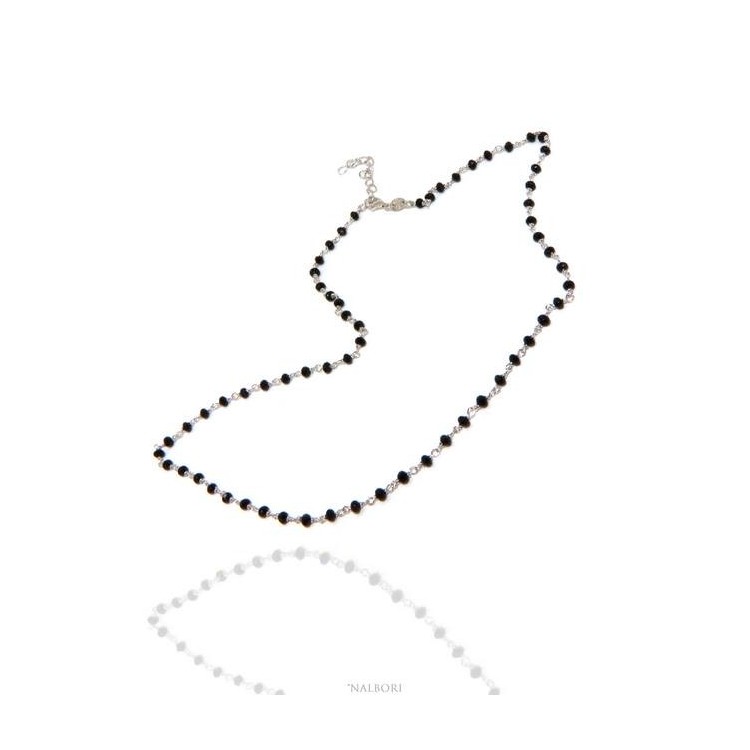NSA|Man woman necklace Silver 925 with black crystal 3.5 mm NALBORI Marseille handmade 50+5 cm  N1212