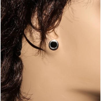 NSA|NALBORI orecchini Argento 925 a bottone 11mm uomo donna bottone onice bordo largo