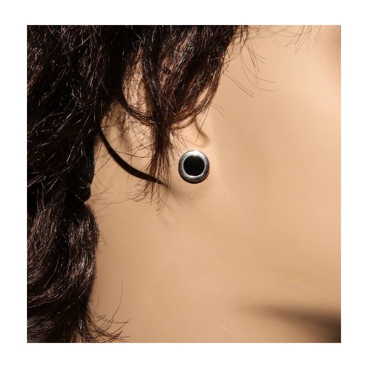 NSA|NALBORI earrings 925 sterling silver button 11mm men women onyx button wide rim